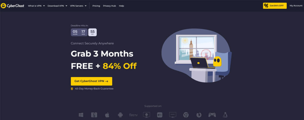 CyberGhost Top VPN service for Windows